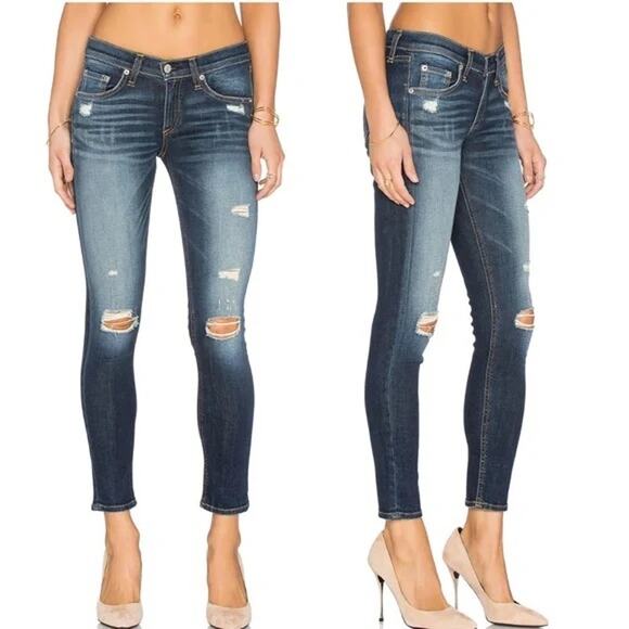 Rag & Bone Jean‎ Women's "Capri" Jeans in "DK Shredded" Wash distressed 25 - Picture 1 of 16